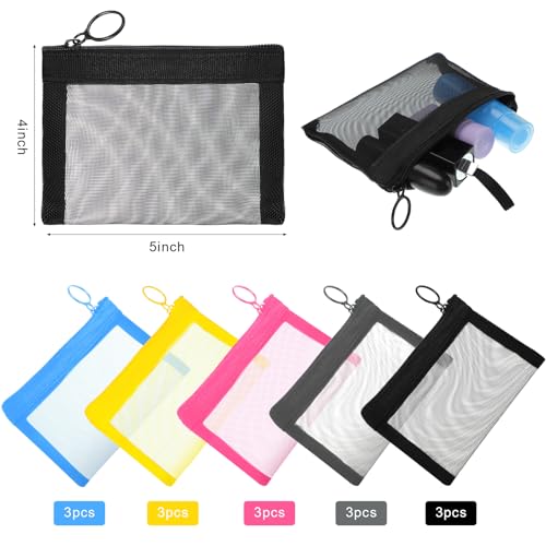Frienda 15-Pack Mini Mesh Zipper Pouches for Travel & Makeup