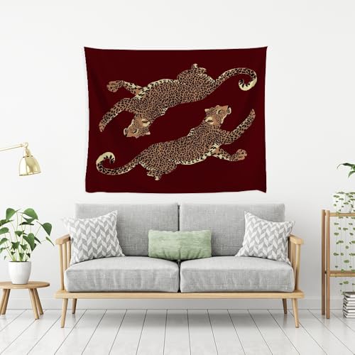 Burgundy Leopard Wall Tapestry - Large Jungle Art 30x40in