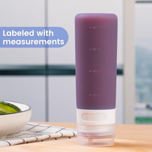MICEBAY 4 Pack Silicone Condiment Squeeze Bottles - Leakproof Salad Dressing Containers for On-the-Go