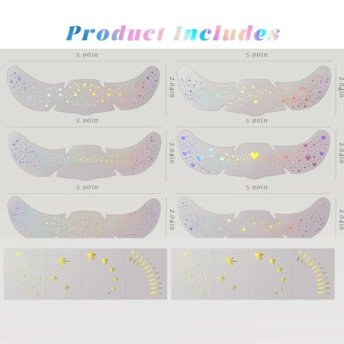 Hymik Holographic & Gold 14pcs Freckle & Glitter Tattoo Set – Waterproof Festival Makeup