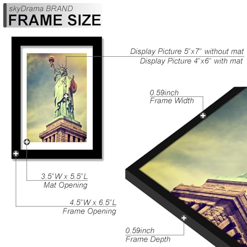 SkyDrama Solid Wood 5x7 Picture Frame - 8 Pack, Black Grain