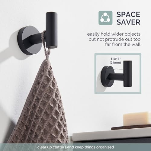 Matte Black Towel Hook - Rustproof 304 Stainless Steel Robe Holder