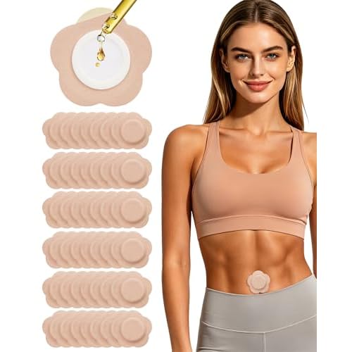 48PCS Castor Oil Patches, Disposable Castor Oil Pack Wraps with Organic Cotton Patches, Leak-Proof Belly Button Patch Cover, Portable & Breathable, Skin-Friendly, Beige