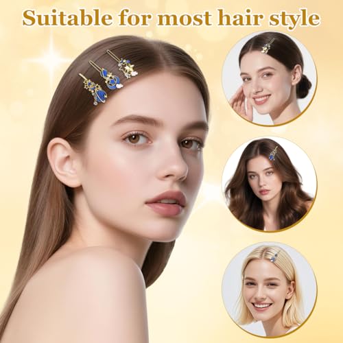 Beavorty 9 Pcs Gold Moon & Star Rhinestone Hair Clips Blue Variation Pack of 1