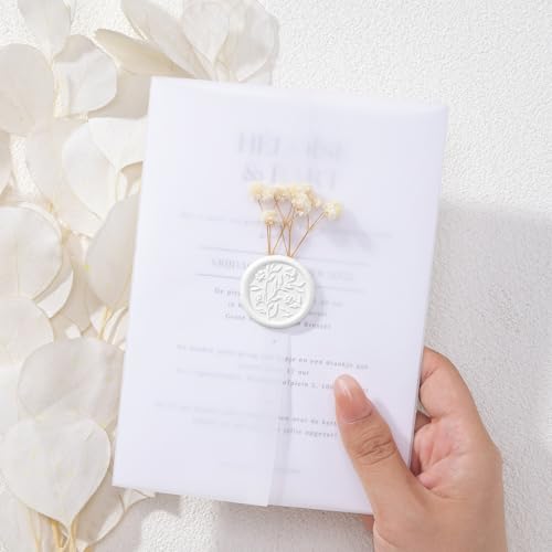UNIQOOO 3D Flower Wax Seal Stickers - 50 Self-Adhesive White Seals