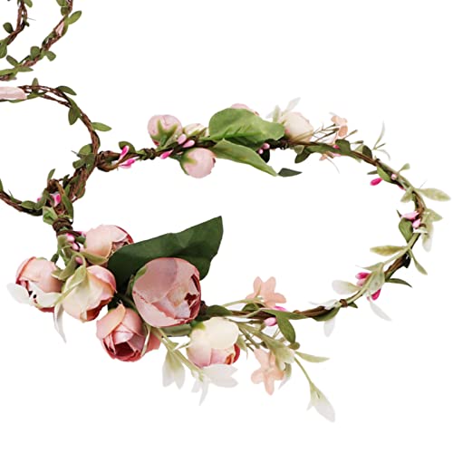 Pink Flower Crown Headband for Weddings Photoshoots Festivals Women & Girls