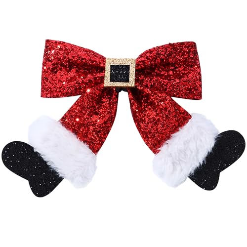Beleki Red Glitter Christmas Hair Bow Clips for Girls & Women, Sparkly Sequin Santa Boot Style, 5 Inch Alligator Hairpin, Holiday Hair Accessories