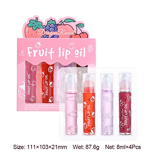 4-Pack Fruit-Flavored Lip Gloss Set - Moisturizing Roller Ball