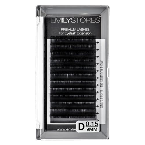 EMILYSTORES Individual Eyelash Extensions, 0.15mm D Curl, 9mm Length