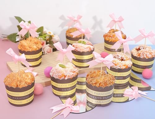 Pink Bow Cupcake Toppers for Baby Showers & Birthday Parties