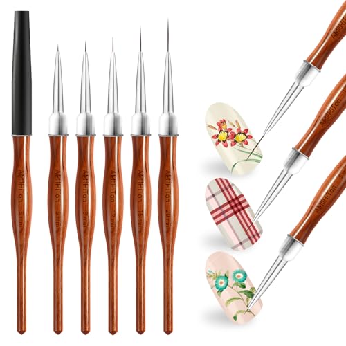 Wood Color 5PCS Nail Art Liner Brush Set - 5mm to 20mm Tips