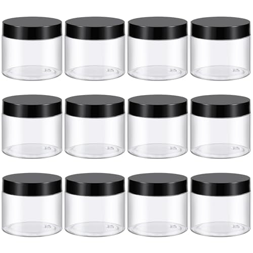 TUZAZO 6 oz Clear Plastic Jars with Lids - 12 Pack, BPA-Free
