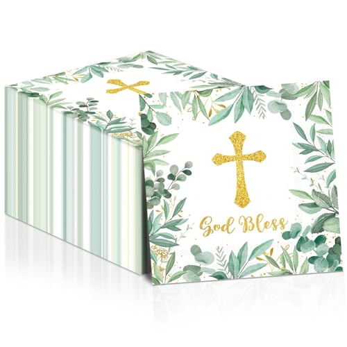 100-Pack God Bless Communion Napkins - Cross Design, 5x5 inches