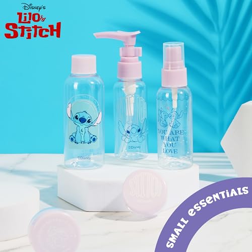 Disney Stitch Travel Toiletry Bag Set with Refillable Bottles (8 Pcs)