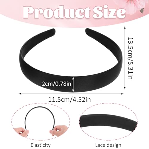 Wide Satin Black Headbands for Women - 2 Pcs Fashion Hairbands