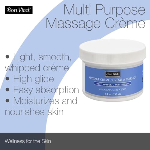 Bon Vital' Multi-Purpose Massage Creme 8oz with Aloe Vera - Professional Body Massage Cream