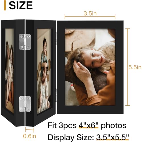Black Triple 4x6 Picture Frame - Vertical Trifold Design