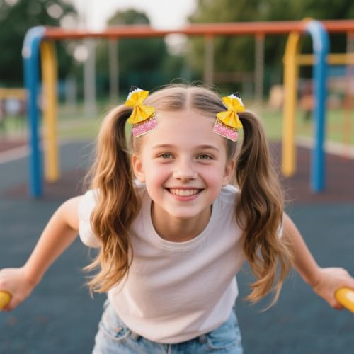 WOVOWOVO Yellow Pencil Hair Bow for Girls - Back to School Hair Clips 2 Pack (Variation B)