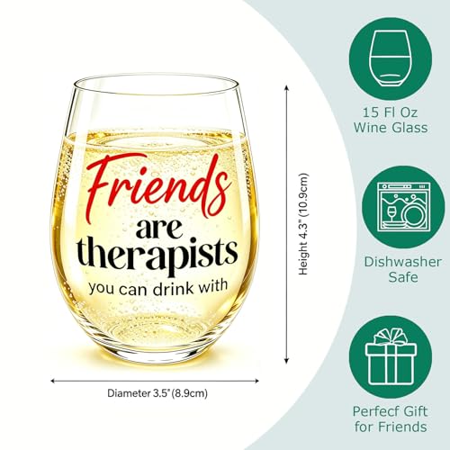 Funny Stemless Wine Glass for Friends - 15oz Gift for Women