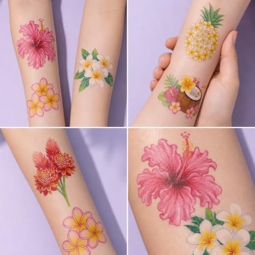 120 PCS Tropical Flower Hawaiian Temporary Tattoos - Normal Variation
