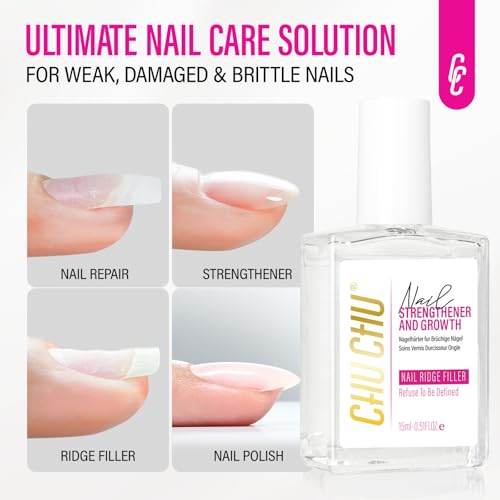 CHUCHU 15ml Nail Strengthener & Growth Treatment - 8-in-1 Clear Nail Hardener & Ridge Filler for Damaged Nails