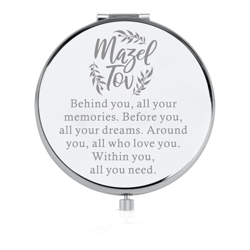 Mazel Tov Compact Mirror - Bat Mitzvah Gift for Girls, Silver