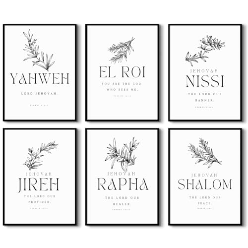 Christian Hebrew Names of God Canvas Wall Art Set - 8x10 Inch Unframed, 6 Prints