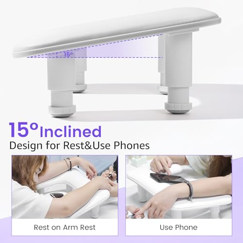 2nd Gen Height-Adjustable Nail Arm Rest - Ergonomic White Cushion