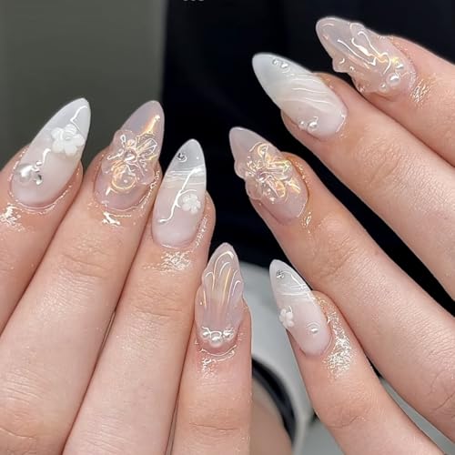 HaFLoNa Medium ApricotBlossom Clear 3D Gel Flower Nail Charms Set for Long Nails