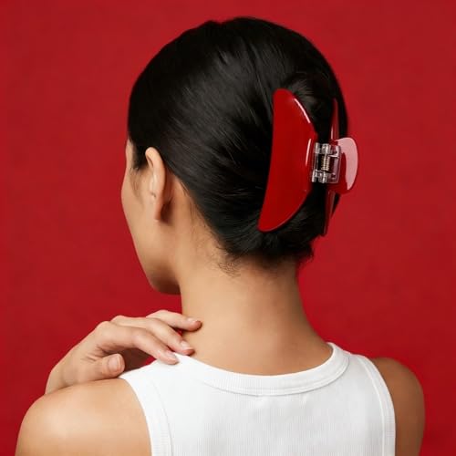 FlaSloth 4-Inch Cherry Red Hair Claw Clip for Women & Girls - Medium Acetate Barrettes