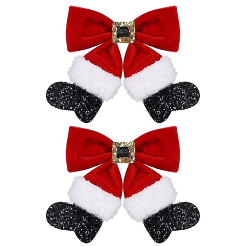 Red Velvet Christmas Hair Bows 2pc Glitter Santa Clip & Hairpin Set - Miroksh