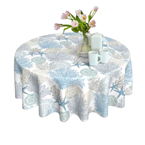 KORVITA 60-Inch Marine Theme Round Tablecloth - Washable & Stain Resistant