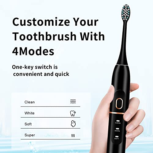 Kingheroes Black Electric Toothbrush Set with 8 Replacement Heads, Travel Case & 4 Modes