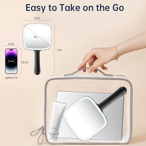 LOGUBYE Black Lighted Hand Mirror with 3 Light Colors, 6.2'' x 5.9'' Portable Makeup & Vanity Mirror