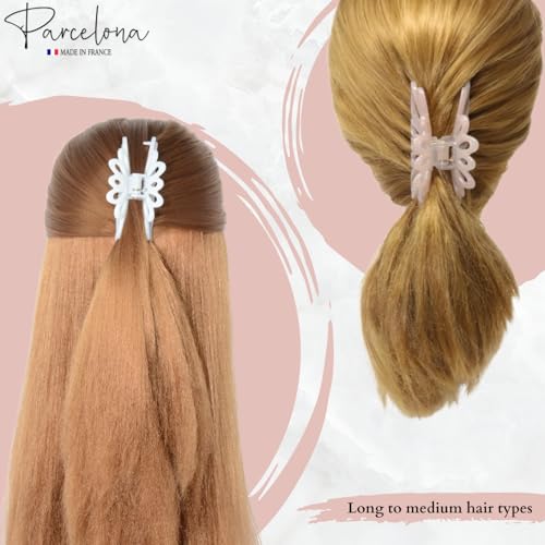 Parcelona 3" Celluloid Hair Claw - Blush Pink & White Set of 2