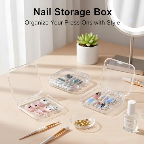 24 Pcs Clear Nail Storage Boxes with 120 Adhesive Tapes for Nail Art Business