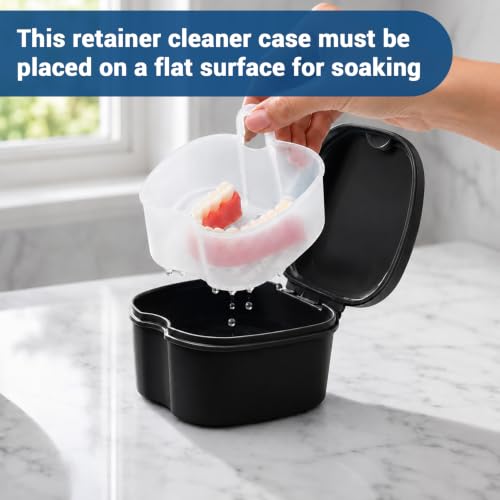 Annhua Denture Cleaning Case with Strainer - Portable Soaking Container