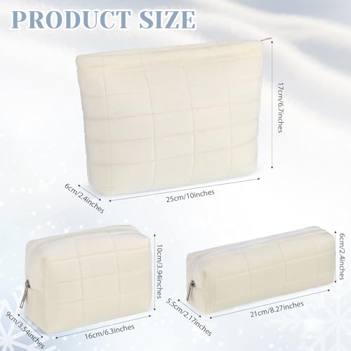 3-Piece Puffy Quilted Makeup Bag Set, Aesthetic Checkered Travel Organizer