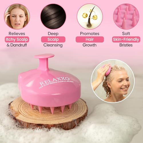 RELAXXO Pink Scalp Massager & Hair Growth Brush - Exfoliator & Shampoo Brush