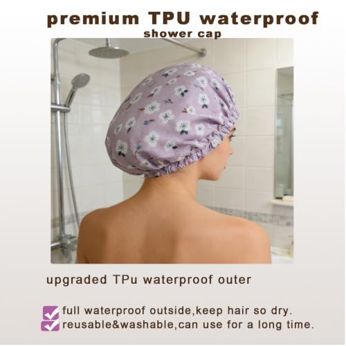 Genergy Large Satin Lined Shower Cap Set - L-Purple & Purple Flower