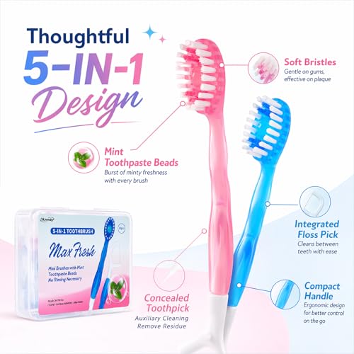 Blue Mini Disposable Toothbrush Set - 40 Pack, 5-in-1 Oral Care