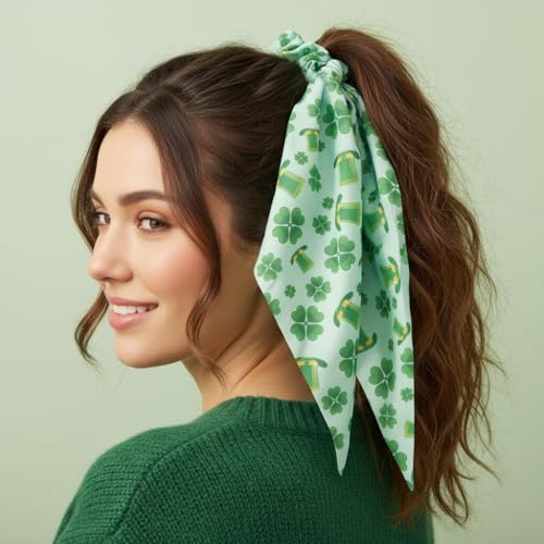 St. Patrick's Day Hair Scrunchies with Streamers - 4 PCS Shamrock Accessories