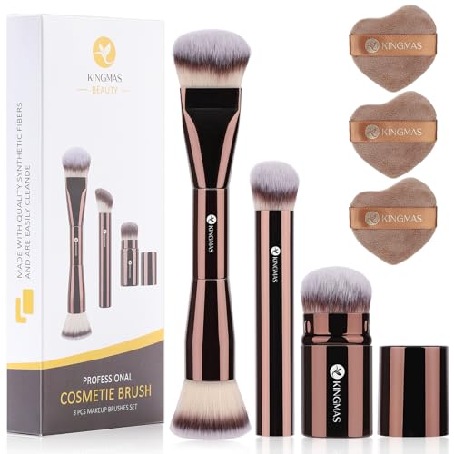 KINGMAS 6-Piece Makeup Brush & Powder Puff Set - Flawless Finish