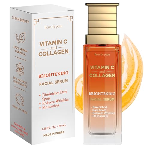 Fleur De Peau Vitamin C & Collagen Serum for Face – Anti-Aging & Brightening, Korean Skin Care, 95% Natural