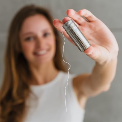 TreeBird Pure Silk Dental Floss Kit - Refillable Stainless Steel Dispenser with Mint Floss