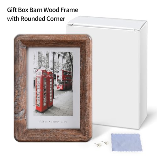 4x6 Rustic Wooden Picture Frame with Tempered Glass - Vertical & Horizontal Display