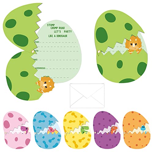 24 Dinosaur Birthday Party Invitations with Envelopes - Dino Eggs Design
