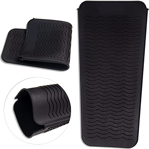 Silicone Heat Resistant Travel Mat Pouch for Hair Tools - Black | Fits Flat Iron, Curling Wand, Crimper