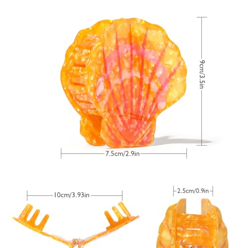 Large Shell Hair Claw Clip for Thick Hair, Orange Marble Summer Accessory