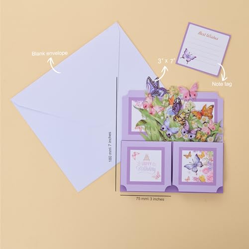 3D Pop Up Butterfly Birthday Card with Colorful Rhinestones
